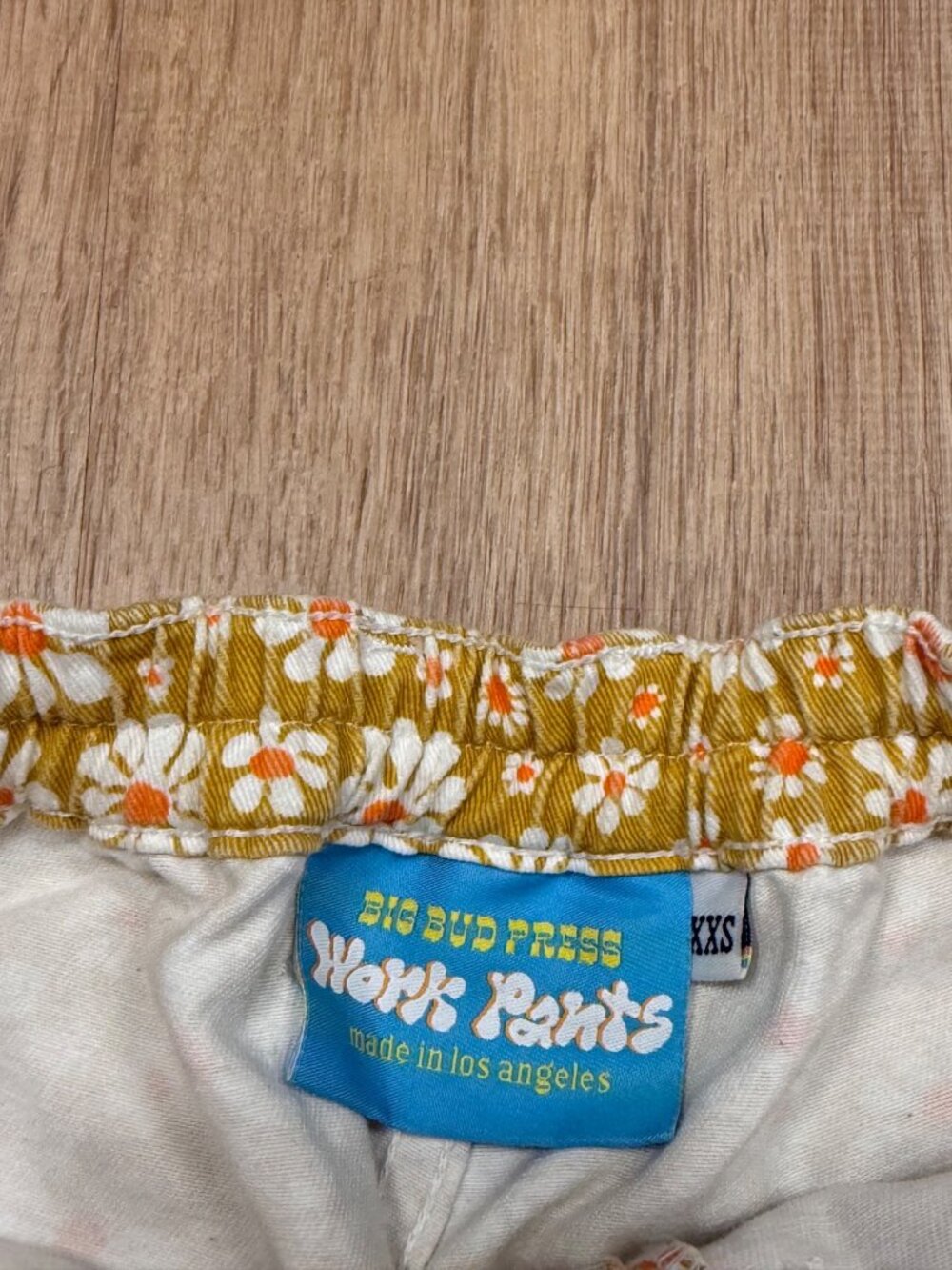 Big Bud Press Work Pants XXS Yellow Orange Daisy Print High Rise Cotton Twill Ma - Picture 3 of 7